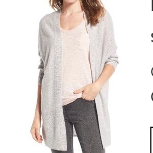 Halogen cashmere 3/4 sleeve cardigan grey